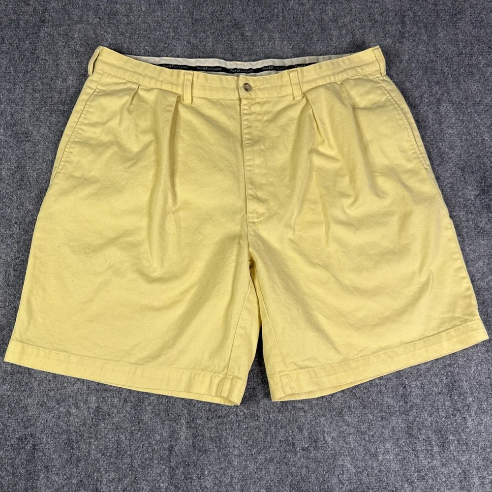 Vintage Polo Ralph Lauren Mens Size 40 Yellow Tyler Short Pleated Cotton Chino